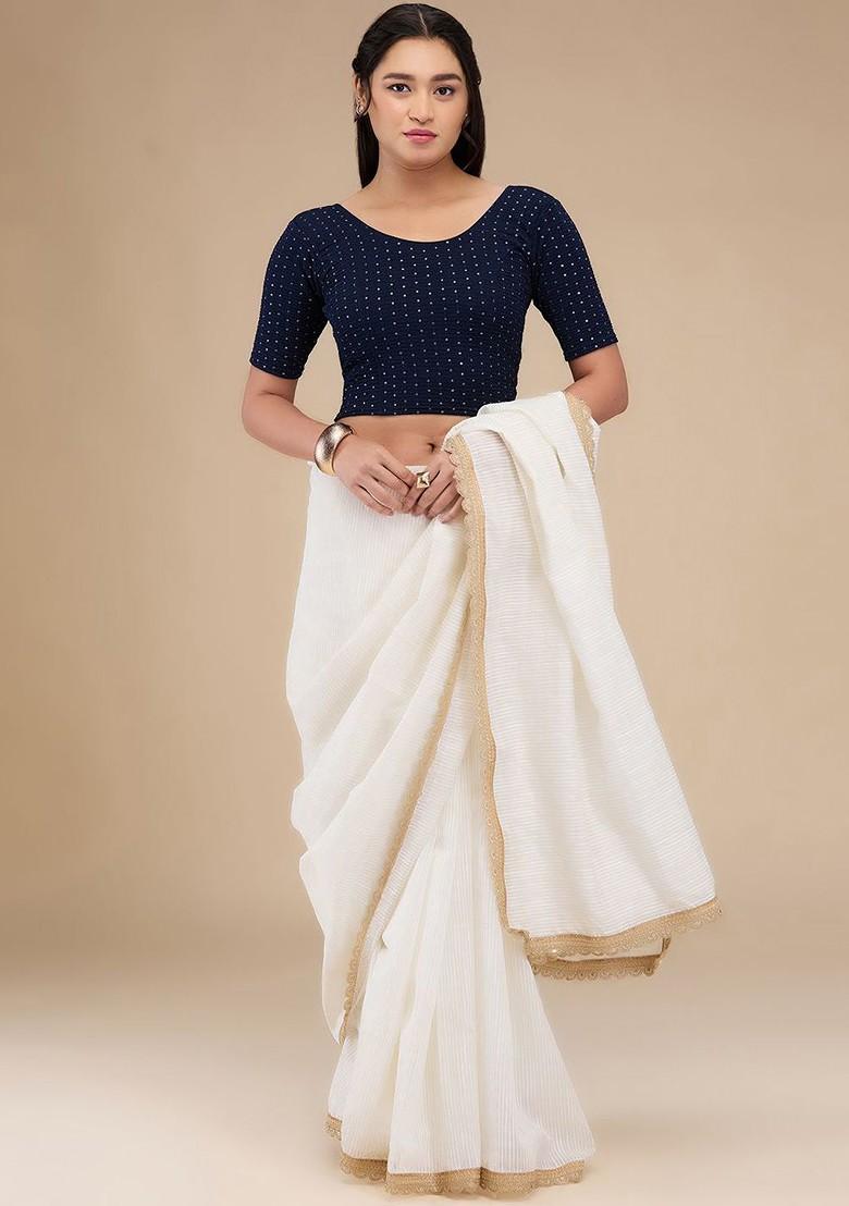 Sequinned Self Design Non Padded Readymade Saree Blouse