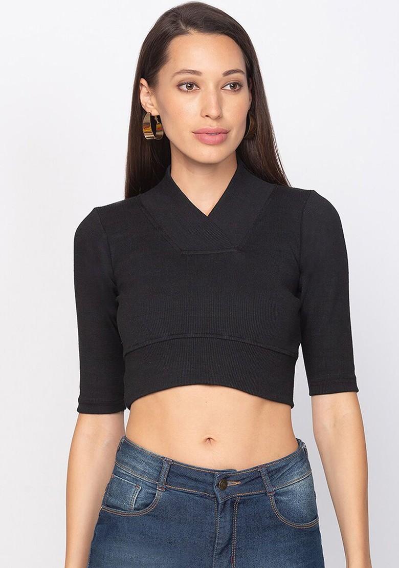 Women Black Solid Stretchable Saree Blouse