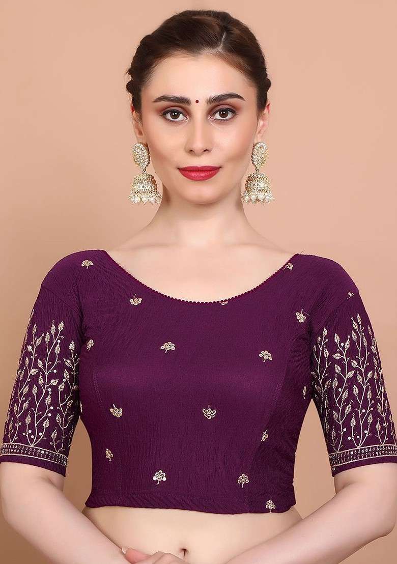 Embroidered Stretchable Saree Blouse - Indya