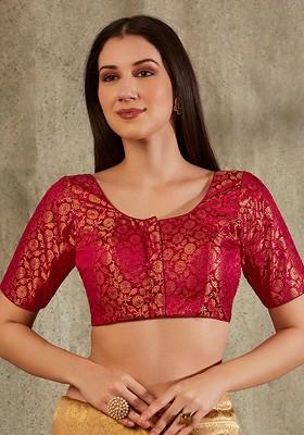 Floral Woven Design Brocade Saree Blouse