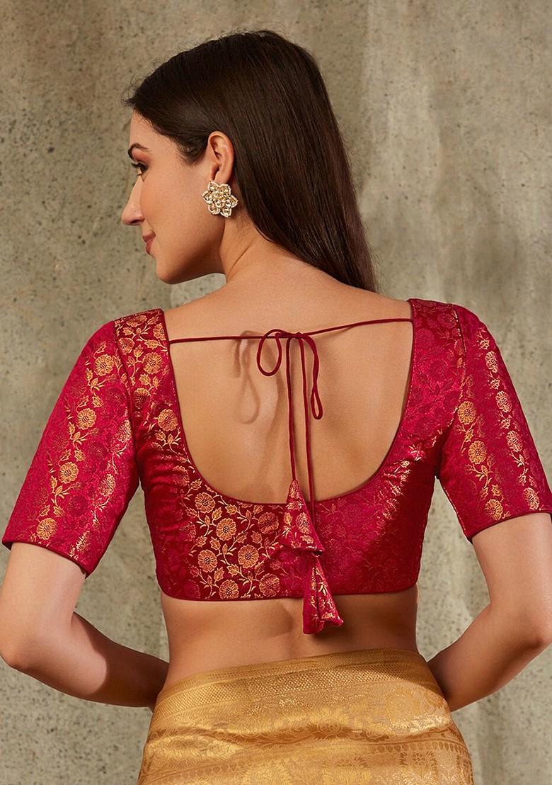 Floral Woven Design Brocade Saree Blouse