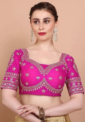 Embroidered Silk Sweetheart Neck Alterable Saree Blouse