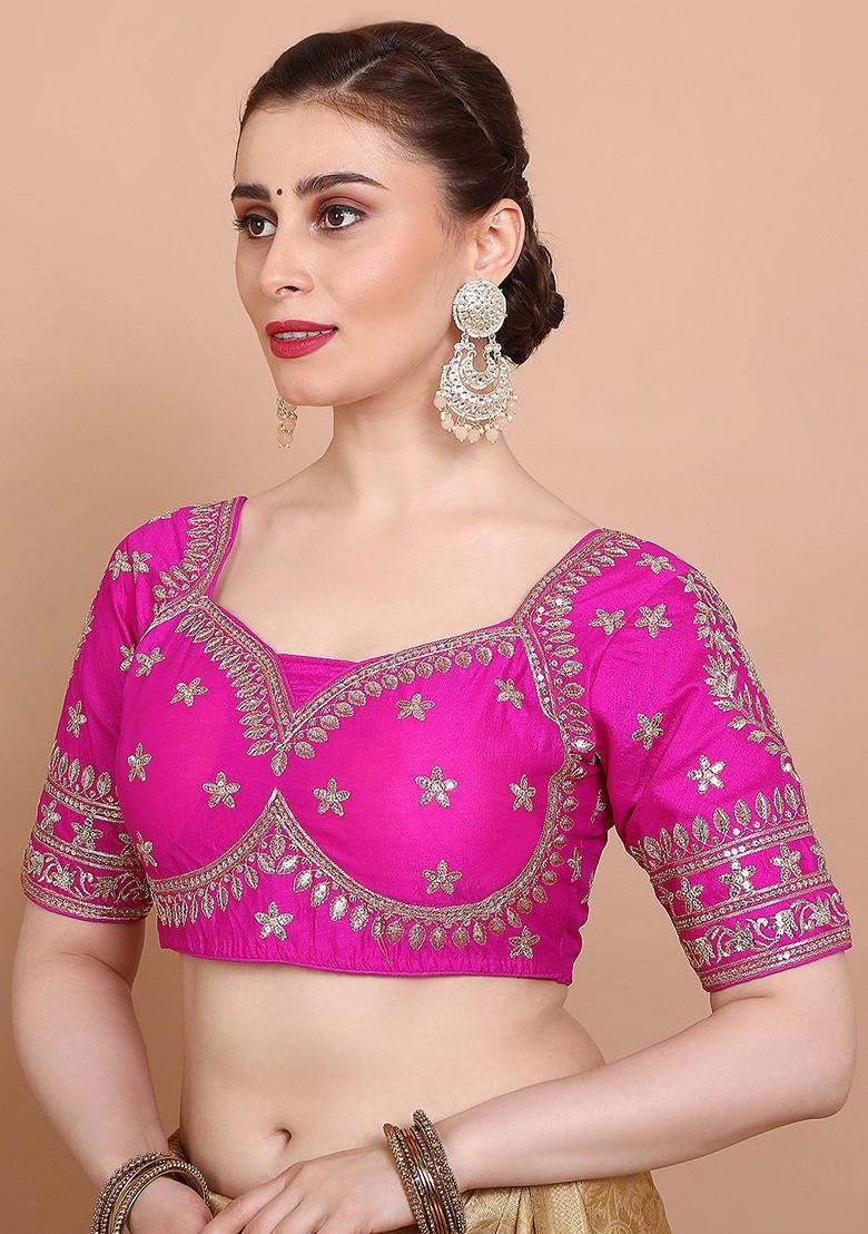 Embroidered Silk Sweetheart Neck Alterable Saree Blouse