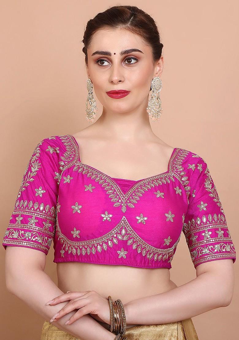 Embroidered Silk Sweetheart Neck Alterable Saree Blouse