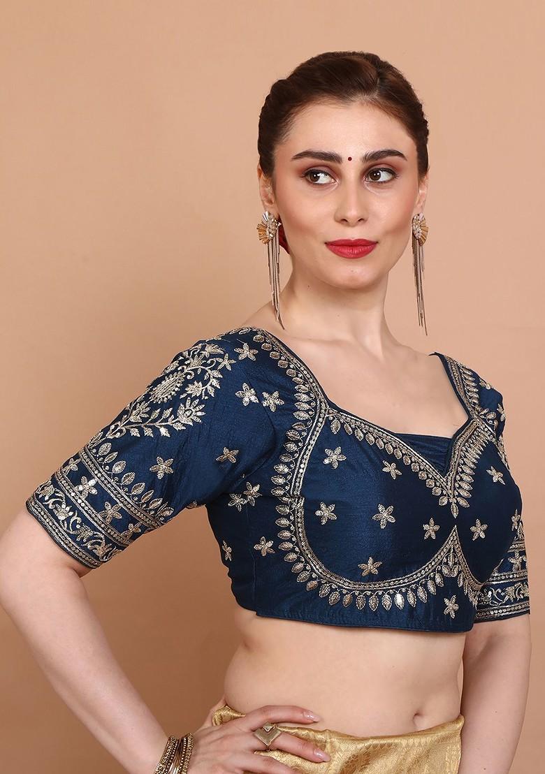 Embroidered Silk Sweetheart Neck Saree Blouse