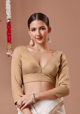 Women Plunging V Neck Readymade Padded Saree Blouse