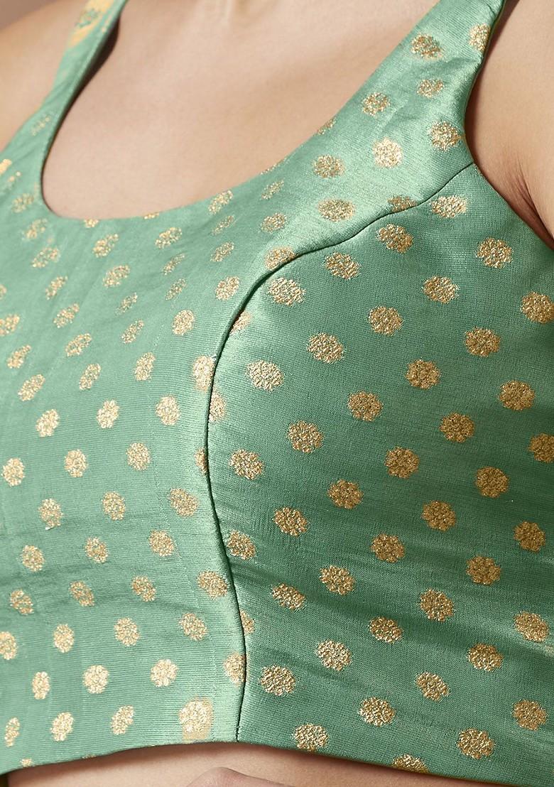 Brocade Round Neck Padded Sleeveless Spaghetti Strap Readymade Blouse