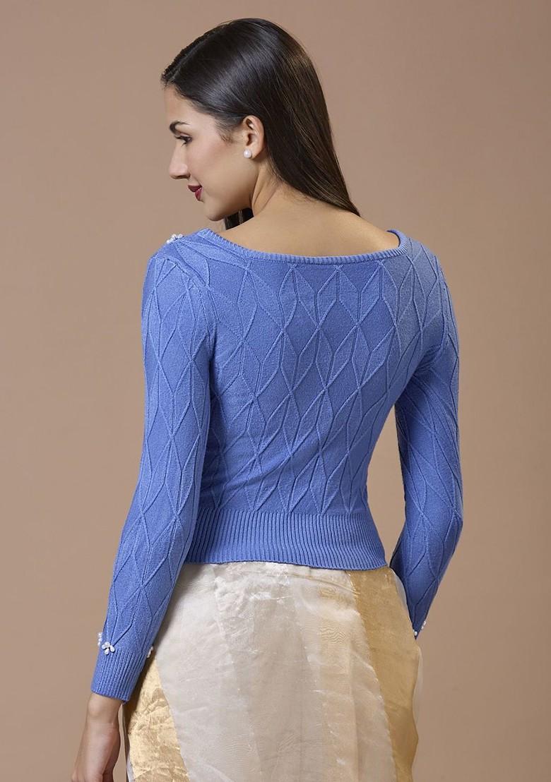 Embroidered Round Neck Full Sleeve Ready To Wear Non Padded Winter Blouse