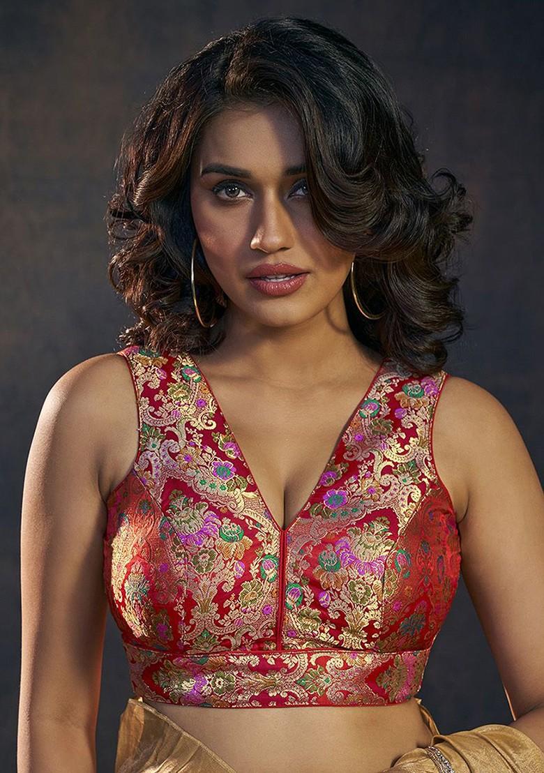 Woven Design Padded Saree Blouse