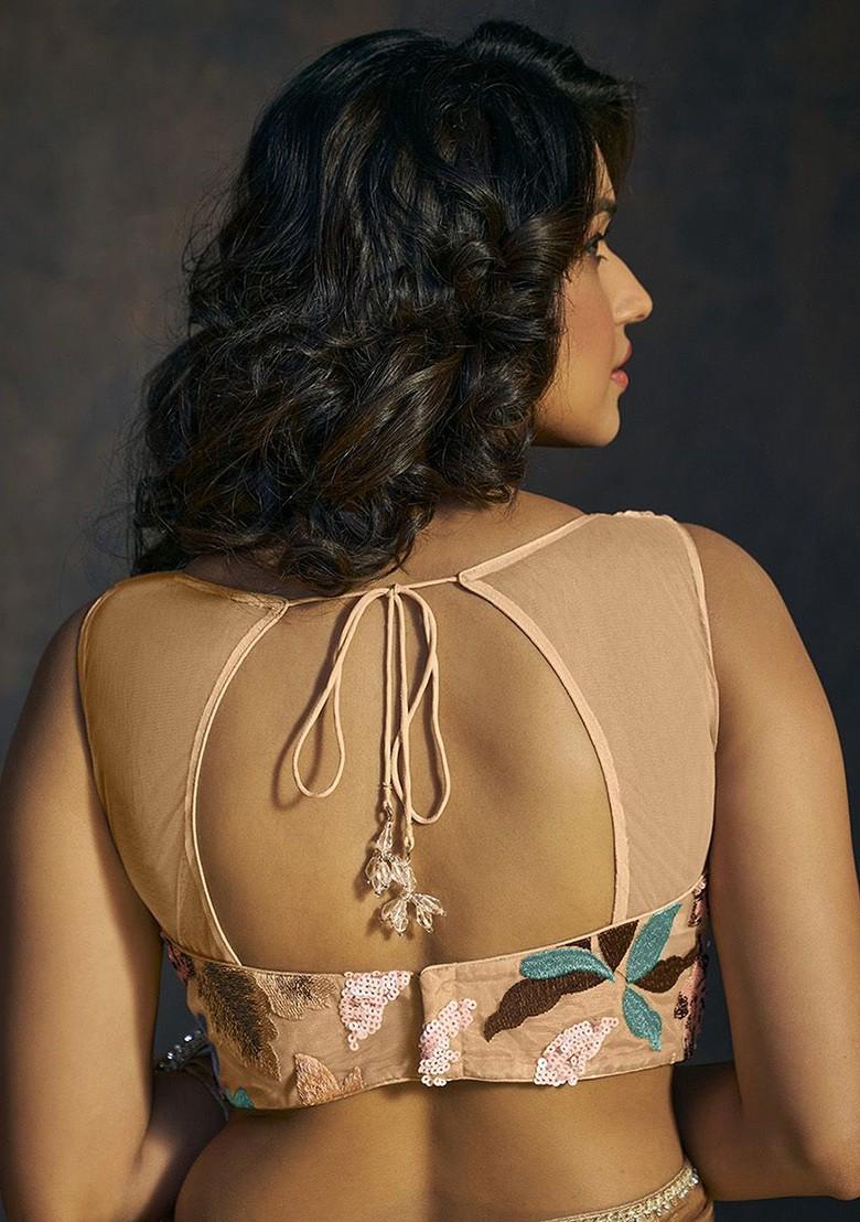 Sequinned Embellished Padded Saree Blouse