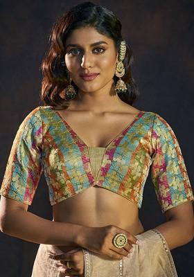 V Neck Padded Saree Blouse