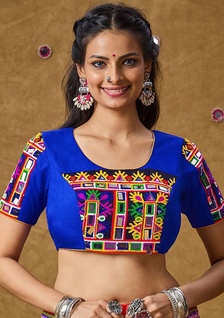 Garba Embroidered Padded Cotton Saree Blouse