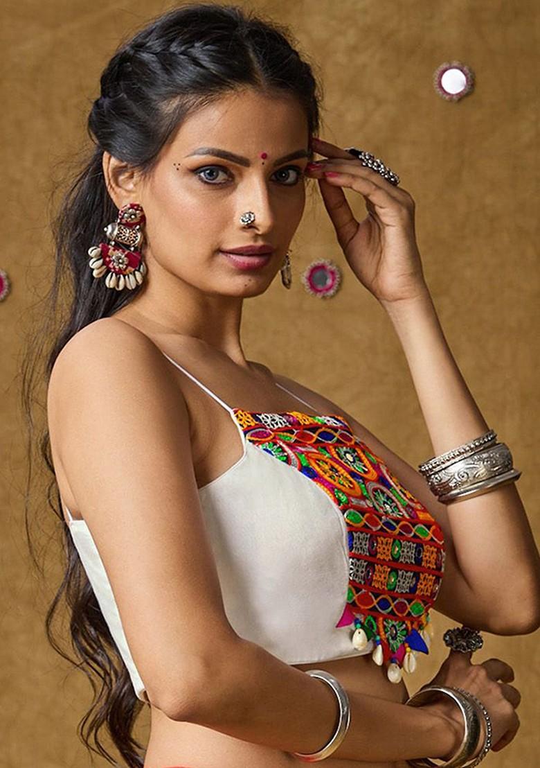 Women Embroidered Padded Cotton Saree Blouse