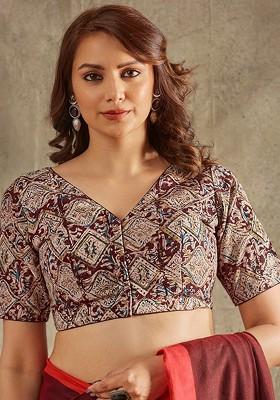 Floral Printed Cotton Saree Blouse