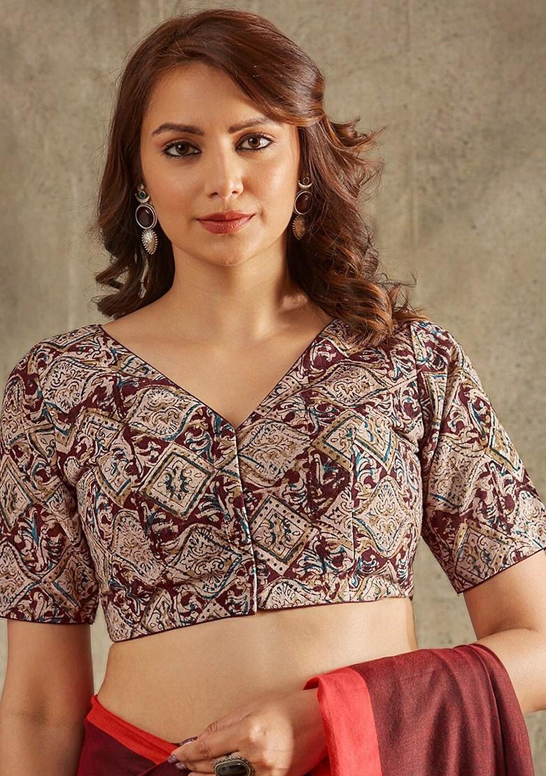 Floral Printed Cotton Saree Blouse