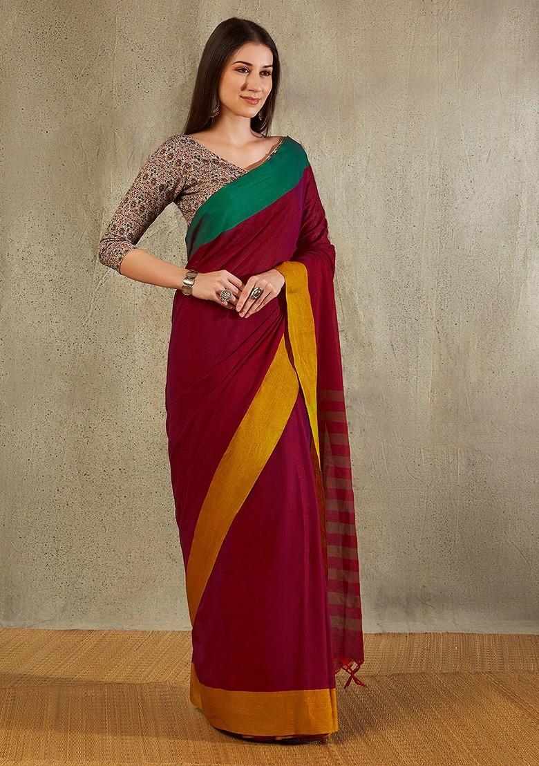 Floral Block Printed Cotton Saree Blouse