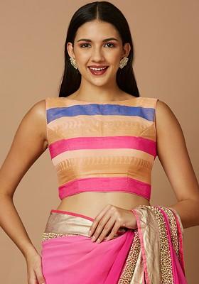 Woven Design Boat Neck Brocade Saree Blouse