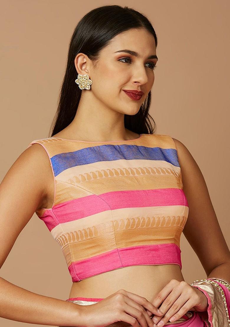 Woven Design Boat Neck Brocade Saree Blouse