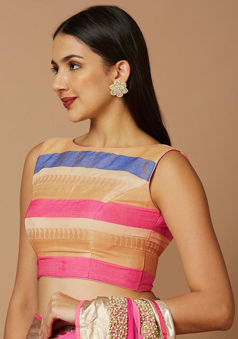 Woven Design Boat Neck Brocade Saree Blouse