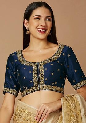 Embroidered Scoop Neck Zari Silk Saree Blouse