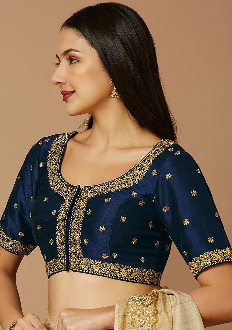 Embroidered Scoop Neck Zari Silk Saree Blouse