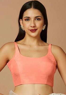 Round Neck Shoulder Straps Silk Saree Blouse