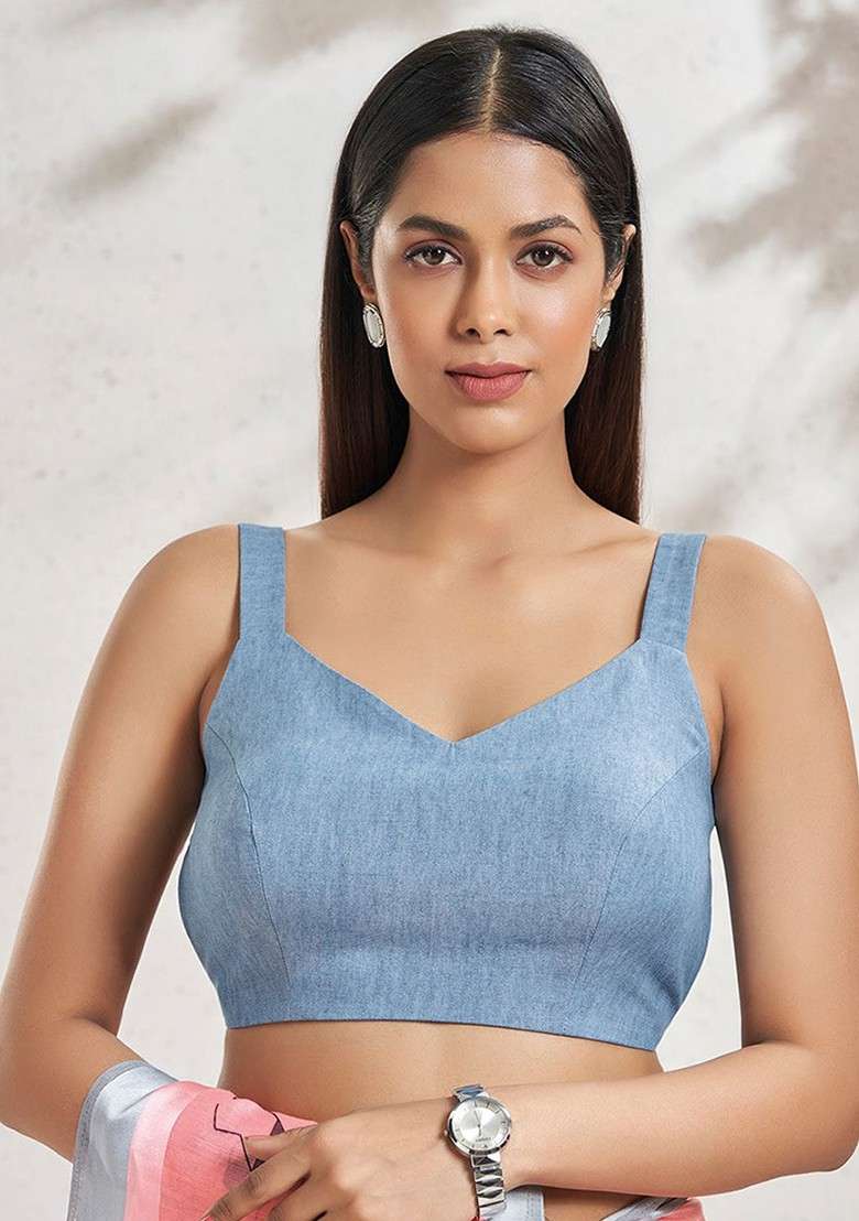 Sweetheart Neck Cotton Saree Blouse - Indya