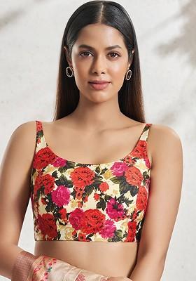 Floral Printed Silk Saree Blouse
