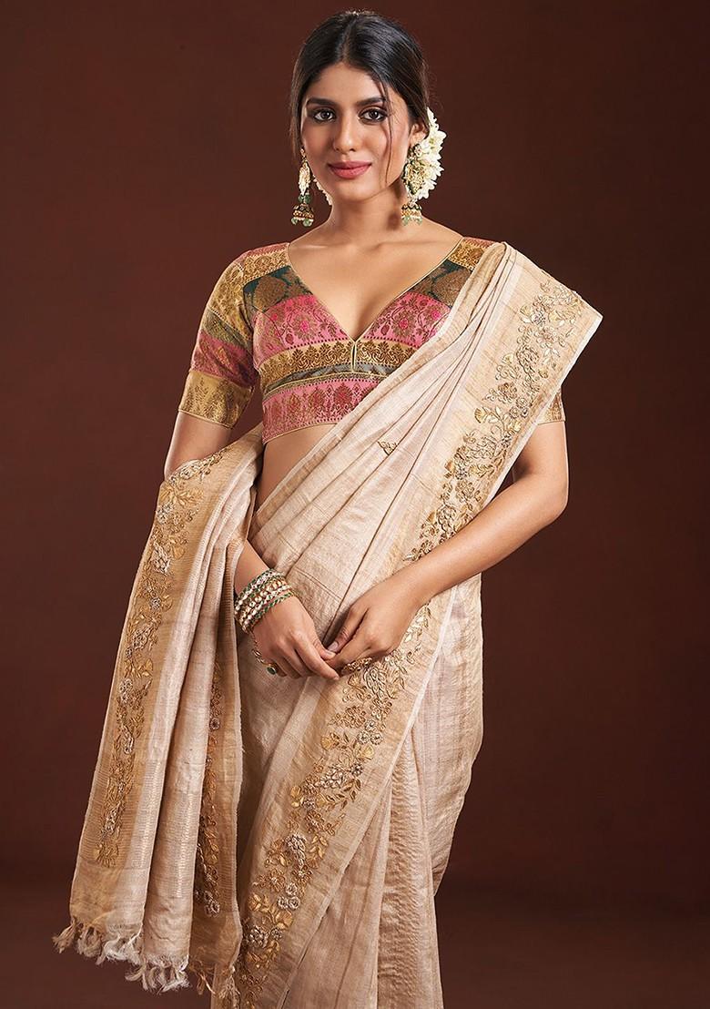Woven Design V Neck Brocade Saree Blouse