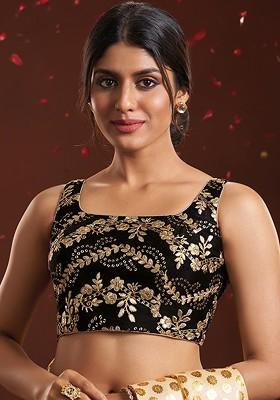 Embroidered Sleeveless Silk Saree Blouse