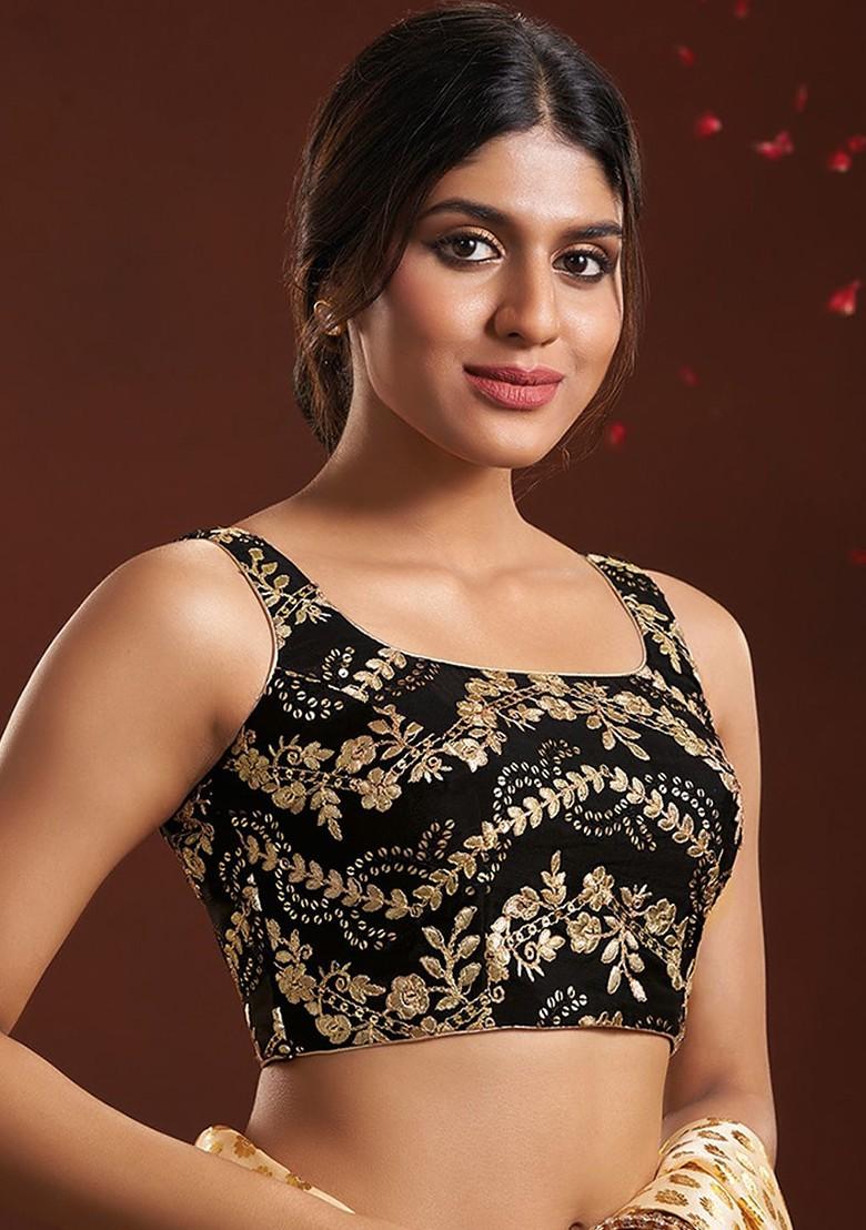 Embroidered Sleeveless Silk Saree Blouse