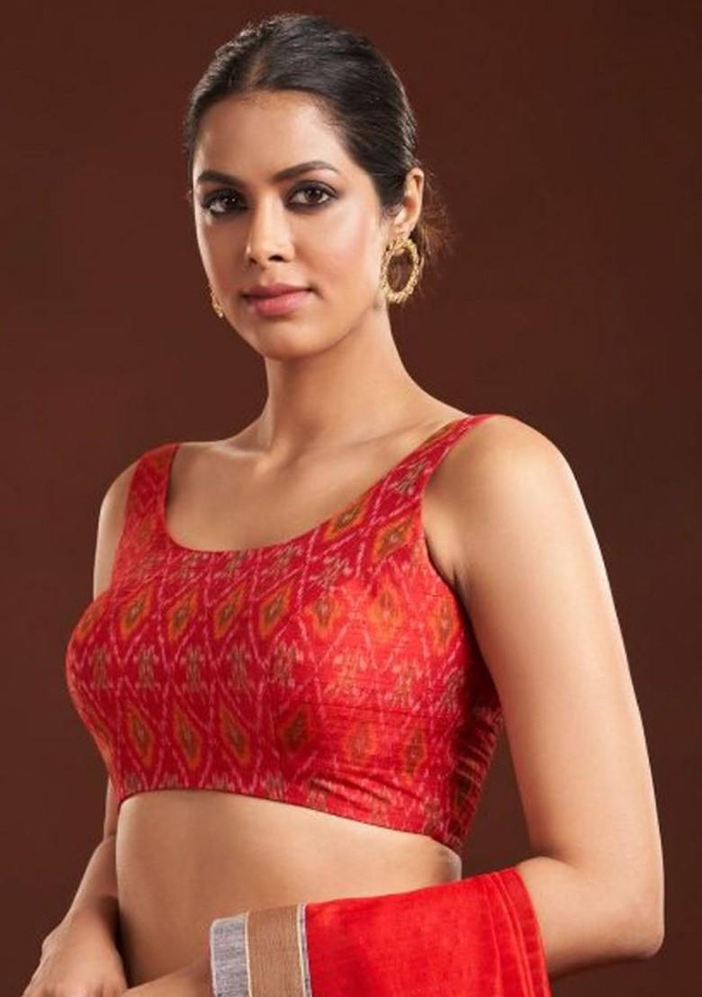 Ikat Print Silk Saree Blouse