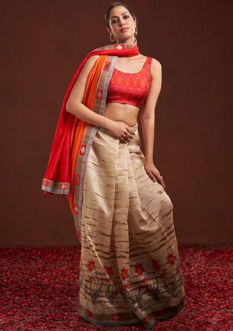 Ikat Print Silk Saree Blouse