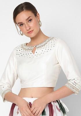 Women White Embroidered Readymade Saree Blouse