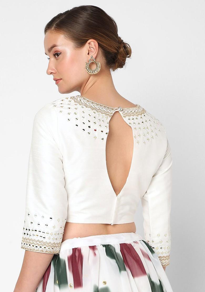 Women White Embroidered Readymade Saree Blouse