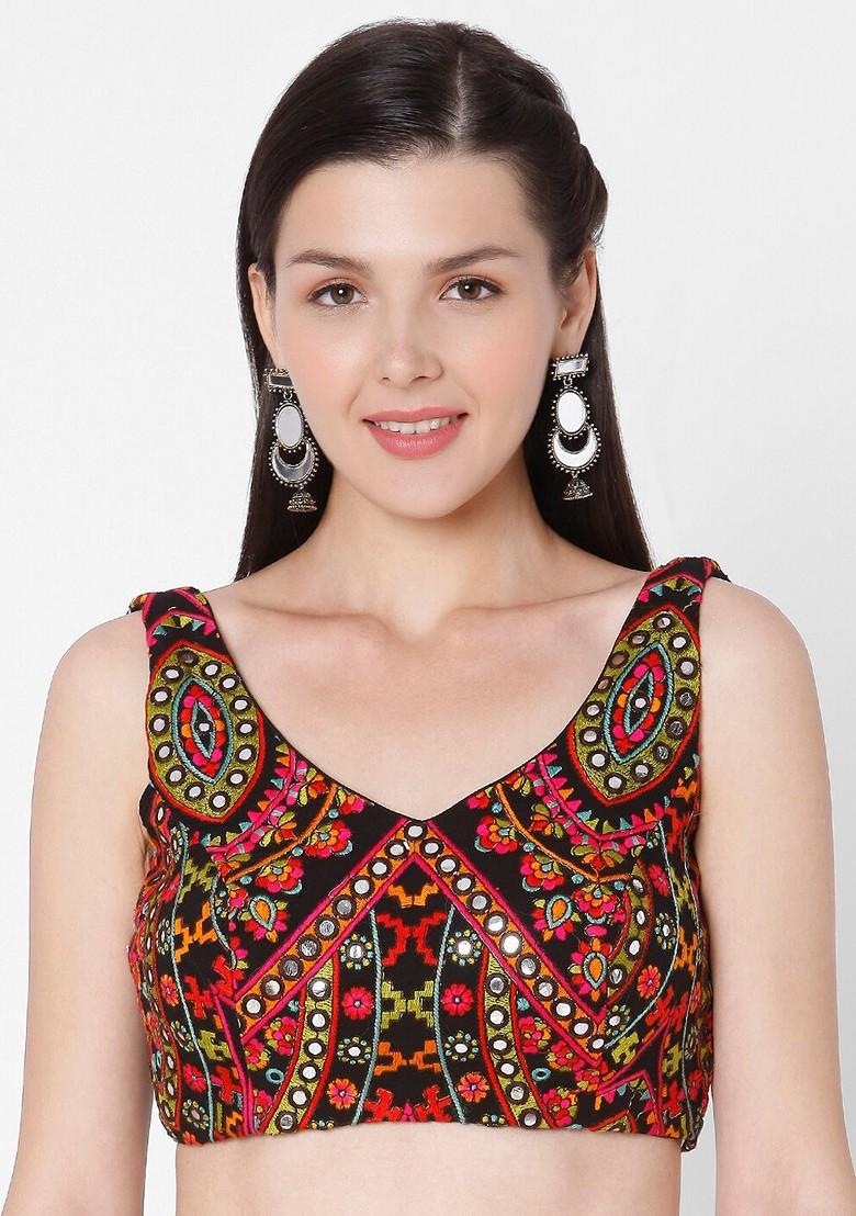 Women Black Red Embroidered Readymade Saree Blouse