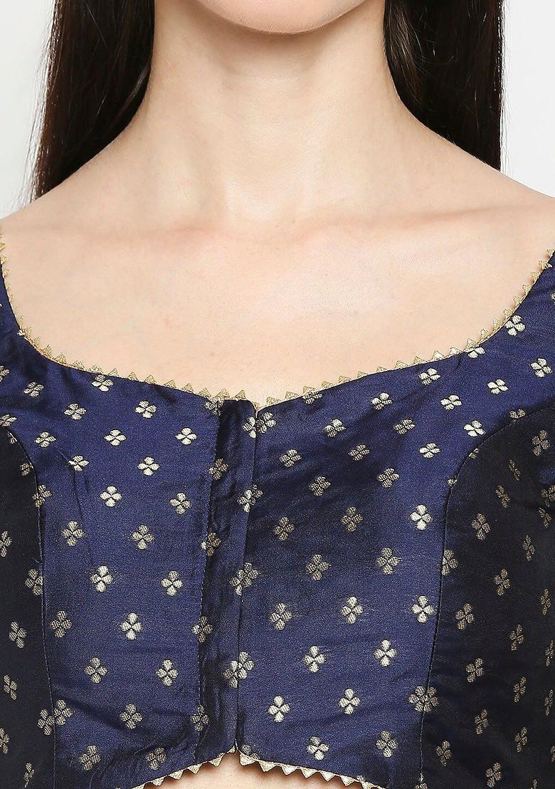 Women Navy Blue Woven Design Saree Blouse