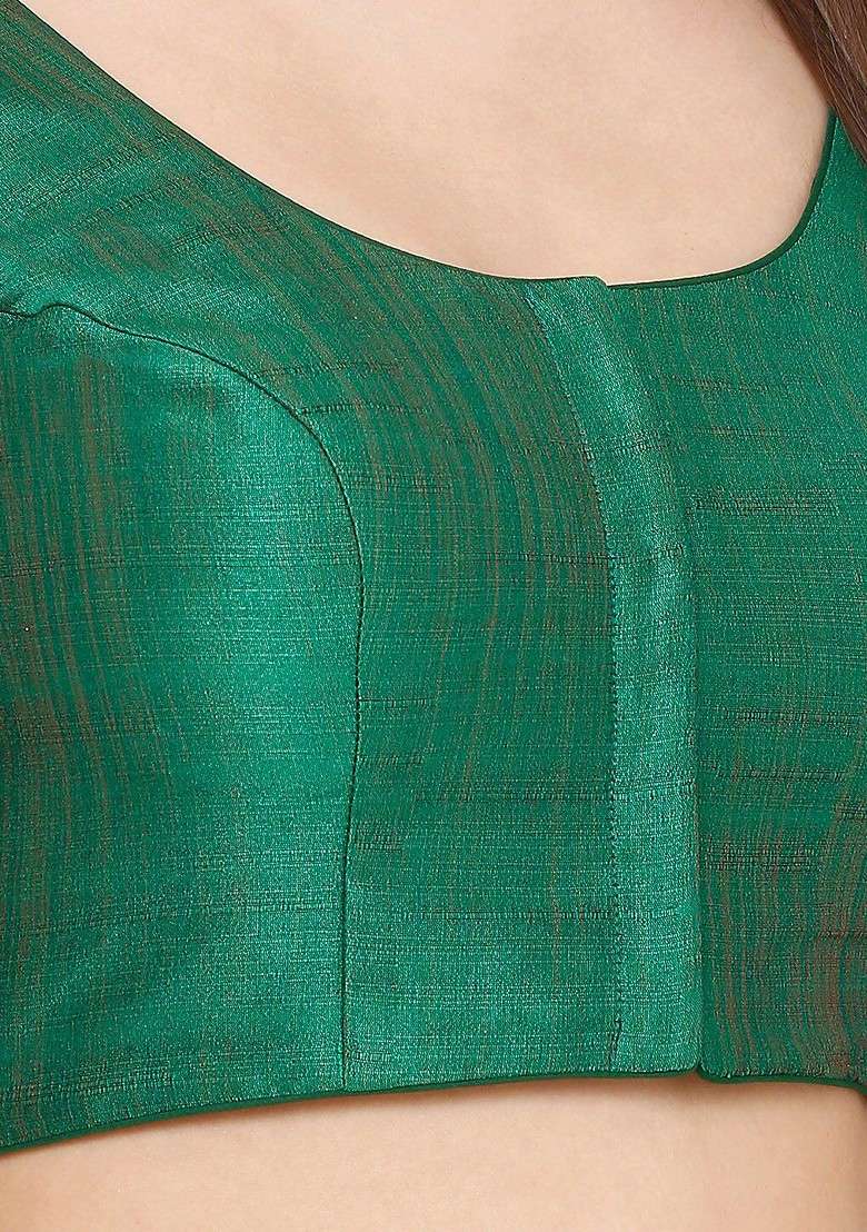 Women Green Solid Padded Saree Blouse - Indya