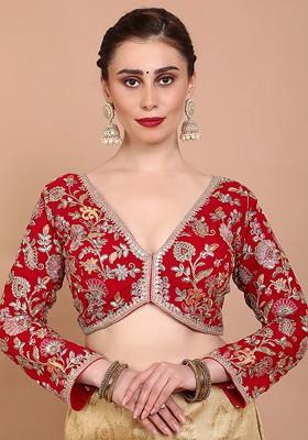 Embroidered V Neck Alterable Saree Blouse