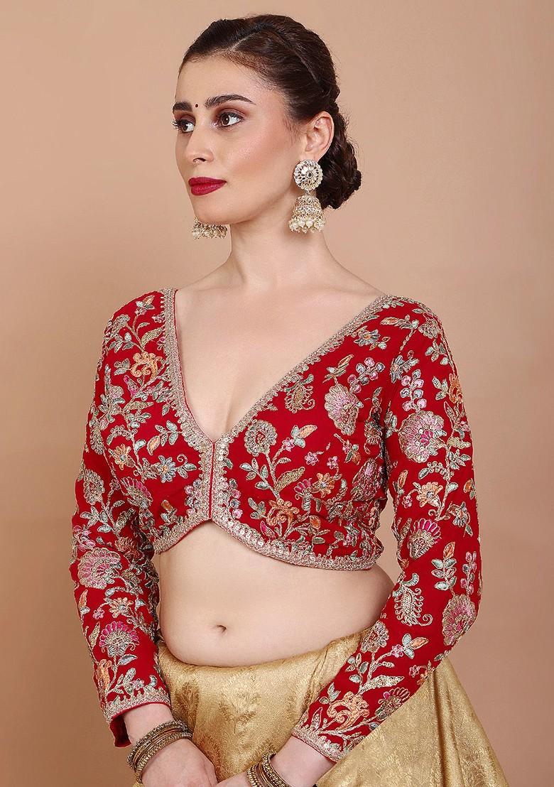 Embroidered V Neck Alterable Saree Blouse