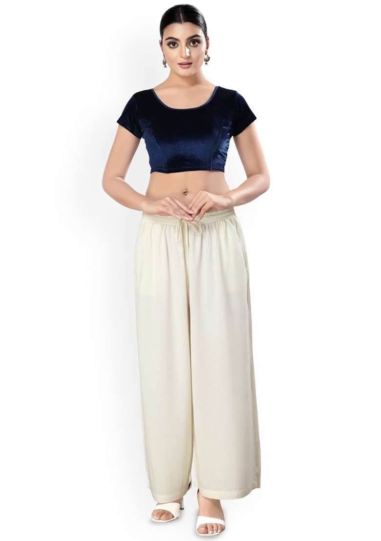 Velvet Round Neck Stretchable Saree Blouse - Indya