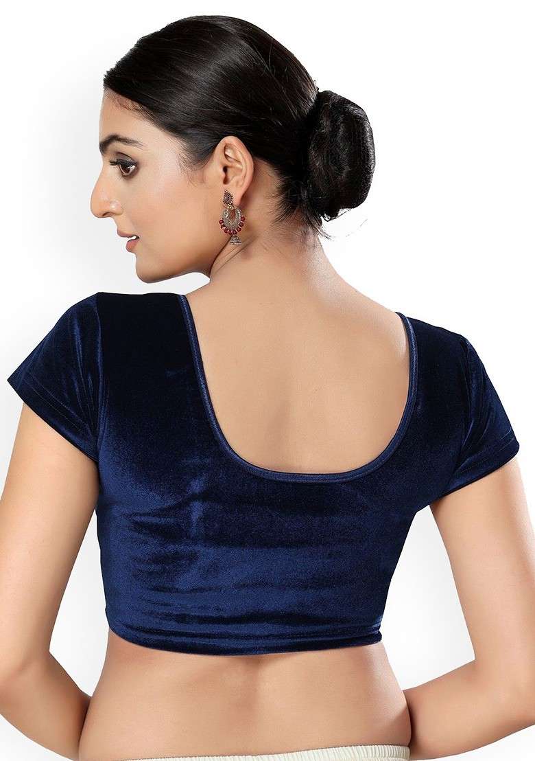 Velvet Round Neck Stretchable Saree Blouse - Indya
