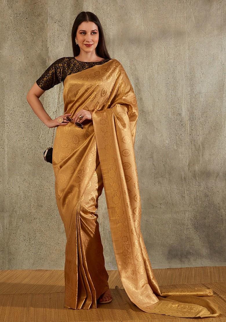 Floral Woven Design Boat Neck Brocade Saree Blouse