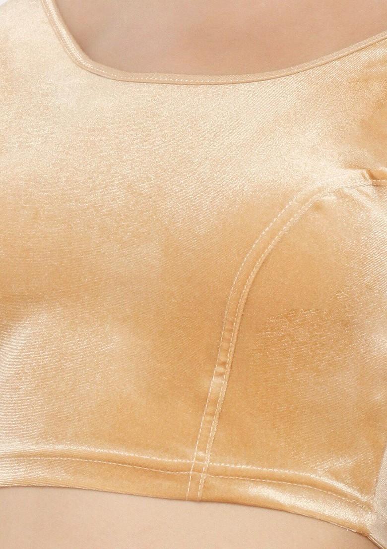 Women Gold Coloured Solid Stretchable Readymade Saree Blouse
