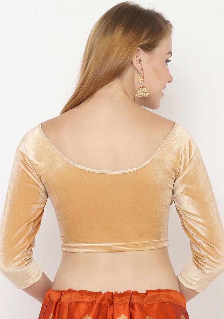 Women Gold Coloured Solid Stretchable Readymade Saree Blouse
