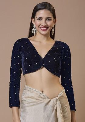 V Neck Full Sleeve Velvet Padded Ready To Wear Winter Blouse