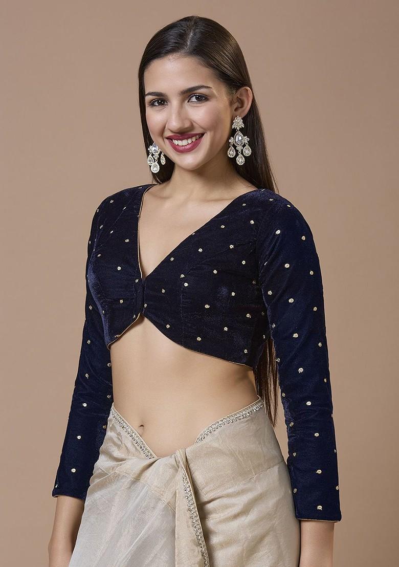 V Neck Full Sleeve Velvet Padded Ready To Wear Winter Blouse