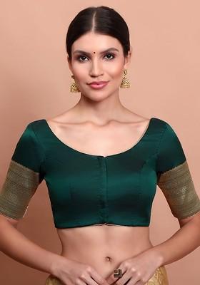 Woven Design Round Neck Readymade Saree Blouse