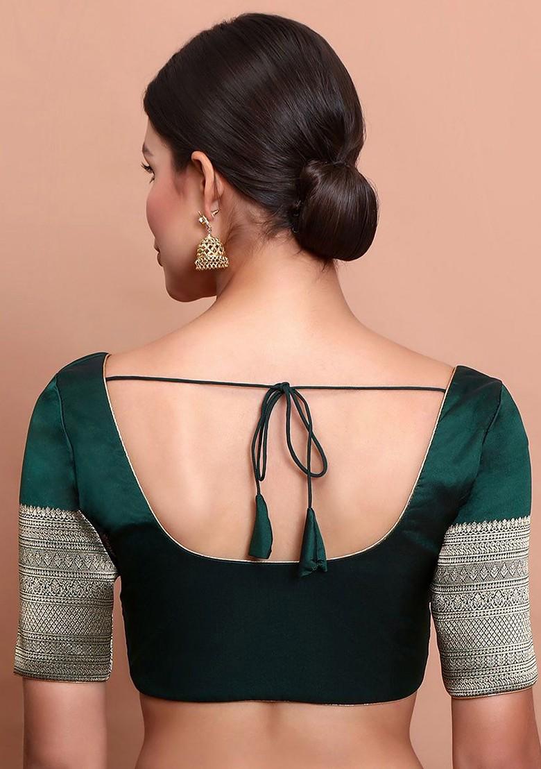 Woven Design Round Neck Readymade Saree Blouse