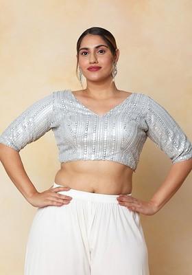 V Neck Tissue Readymade Saree Blouse With Tie Ups